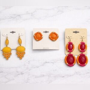 Statement Earring Bundle | 3 Pairs | Orange & Pink Gold-Tone Earrings